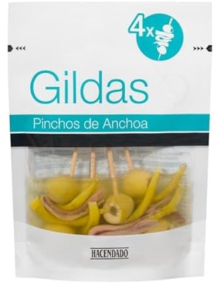 Hacendado Gildas Banderillas, Olive Anchovy and Chili Pepper Skewers in Sunflower Oil, 125g, Pack of 3