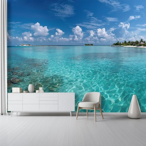 Papel Tapiz Fotográfico Natural Verde Esmeralda Agua De Mar Papel Pintado Murales Póster Azul Cielo Fotográfico Para Dormitorio Salón Tv Pared 350 x 256 cm