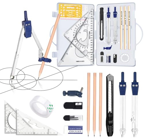 Set di compassi – Kit di Compassi 14 pezzi in Lega di zinco Compasso professionale,Compasso Scuola ElementareRispondi a Disegno in aula,Architetturaingegneria Meccanica e altro Ancora