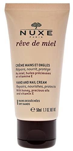 NUXE Rêve de Miel Hand and Nail Cream 50ml, Repairing Hand Cream, Nourishes & Softens Dry Hands, Strengthens Nails & Cuticles, Vegan Formula