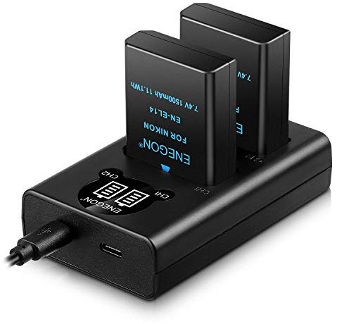 ENEGON EN-EL14/EL14a Li-ion Battery 2 Pack & Smart LED Dual Charger Compatible with Nikon D5600 D5100 D5200 D5300 D5500 D3100 D3200 D3300 D3400 D3500 Coolpix P7000 P7100 P7200 P7700, P7800