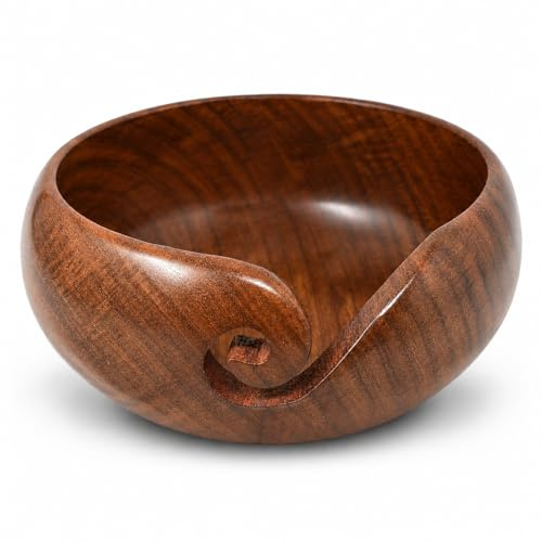 Ajuny Filato Ciotola con In Legno Filato Filo Guida Fori Fatto a Mano Elegante Design Filato Palla Supporto per Uncinetto e Lavoro a Maglia Ciotola Artigianato Archiviazione Regalo (6x3 Pollici)