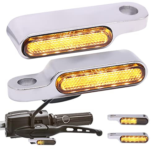 JMTBNO Cromo Frecce LED Moto Manubrio Omologate Indicatori di Direzione Piccole Sequenziali Mini Frecce Alluminio Luce Ambra Impermeabile 12V Universali M8 per Cruiser Chopper Bobber Scooter Quad