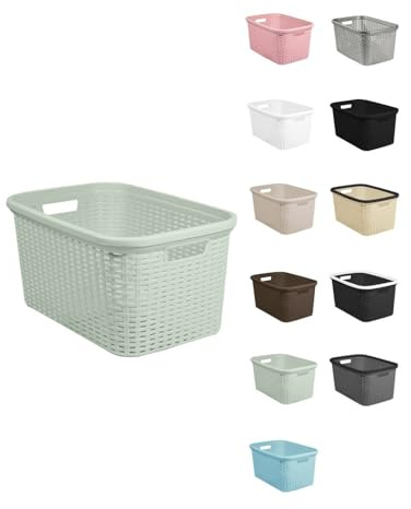 JARDIN202 - Cesta para la Colada 26 x 52 x 36 cm - Cesto ropa sucia – Cesta Rectangular con Asas diseño Mimbre | (Crema)
