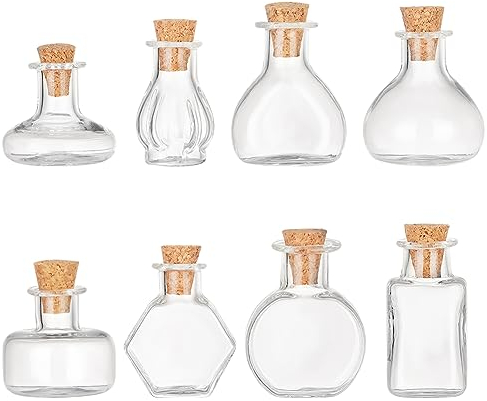 PH PandaHall 8 Style Mini Glass Bottles Clear Glass Jars Empty Wishing Bottles with Cork Stoppers Tiny Drifting Bottle Spell Jars for Wedding Party Decoration Halloween Favors DIY Crafts Making