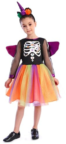 Sincere Party Costume de sorcière de crâne de Licorne, robe de Licorne crâne Tutu robe fantaisie halloween costume de sorcière fille 7-8 ans