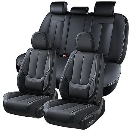 Coverado Fundas para Asientos Delanteros y Traseros, 5 Piezas, Juego Completo de Protectores de Asiento de automóvil de Cuero Artificial a Prueba de Agua, Accesorios universales, Color Negro