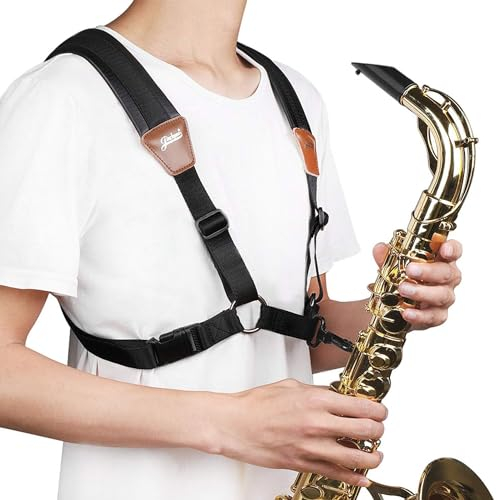 JIAMIAN Saxophon-Schultergurt, Universal Doppel-Schultergurt aus Leder für Saxofon, Saxophongurt aus Leder mit Verbreiterte Schulterpolster und Verstellbare Schnalle für Jeden Saxophonisten (braun)
