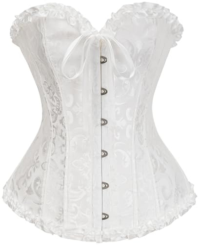 Vrapo Top Corsé Blanco para Mujer - Corset Overbust Encaje Cintura Cincher Shapewear Lencería - Talla M