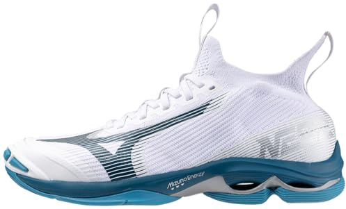 Mizuno Unisex-Adult Wave Lightning Neo 2 Volleyball Shoe, White-Moroccan Blue, White-Moroccan Blue, 12.5 US Wide Women/11 US Men