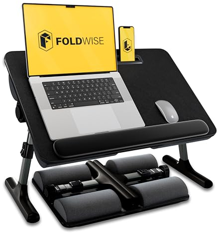 2-in-1 Bett- & Schoßtisch – Höhen- & Neigungsverstellbar, Klappbar mit Kissen, Handgelenkauflage, Tablet-Halter, Kantenschutz & Rutschfester Leder-Tischplatte – Ideal für Bett, Sofa, Stuhl