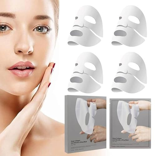 WAWJ® Bio-Collagen Real Deep Mask, 4 Piezas Mascarilla De Colageno, Mascarilla Colágeno Noche, Mascarilla Hidratante Facial Para Hombres y Mujeres, Dirigido a Pieles Secas, Apagadas No Firmes