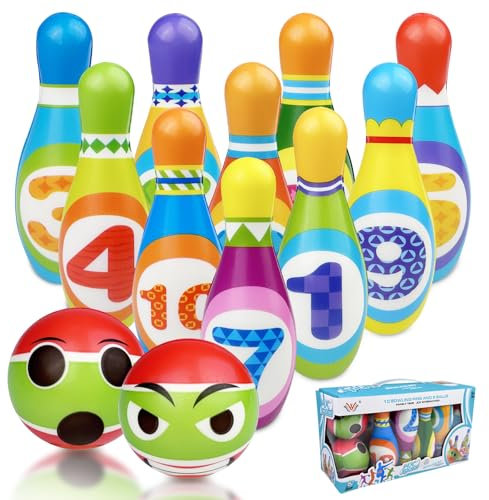 Chiluxendo Kegelspiel für Kinder(12Pcs), Dosenwerfen Kegeln Cones Kegel, Mini Bowling Ball Set für Zuhause, Kinderspiele Lernspiele Geschenk Montessori Junge Mädchen Outdoor Spiel