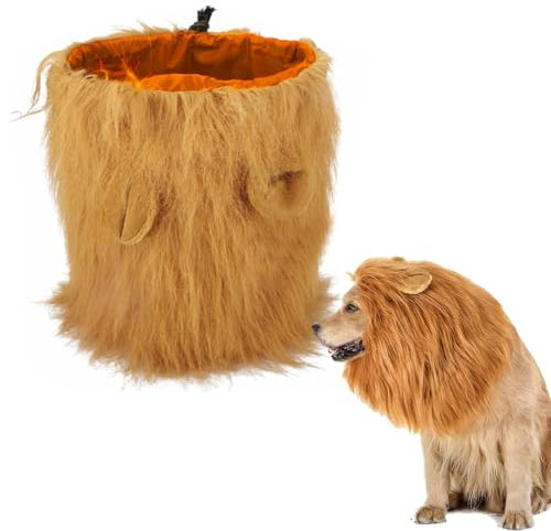 EIHI Hundekostüm Löwenmähne Hund, hundebekleidung & zubehör，Verstellbar Hunde Halloween Kostüm Perücke mit Ohren für Mittlere und Große Hunde