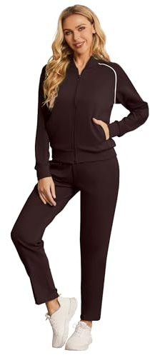 BASICDOT Jogginganzug Damen Set Lang Trainingsanzug Zweiteiler Frauen Freizeitanzug Langarm Reißverschluss 7016-S