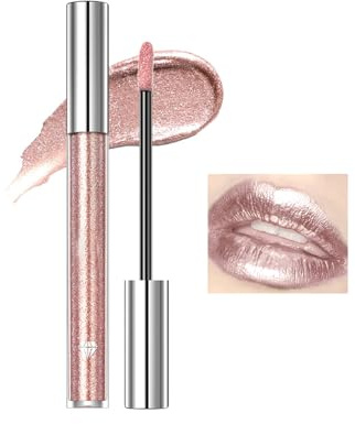 Rossetti liquidi, Rossetti Antiaderenti, Trucco con Ombretto Diamantato, Rossetti scintillanti, Colore a Lunga Durata, non stinge, impermeabile, Lipstick, Rosa chiaro, Light Pink, lipliner-2