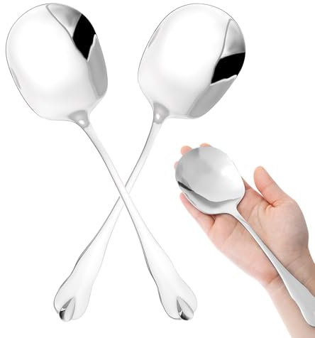 JIYIN 2 cucchiai da portata grandi, 20,5 cm, in acciaio inox, cucchiai da portata, posate da dessert, posate da servizio, cucchiaio ideale per porzionare cibi