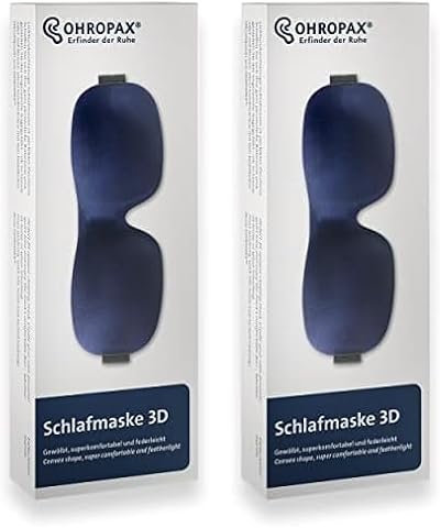Ohropax Schlafmaske 3D in Blau - Komfortable Augenmaske zum Schlafen - weich geschäumt und hautfreundlich (Packung mit 2)