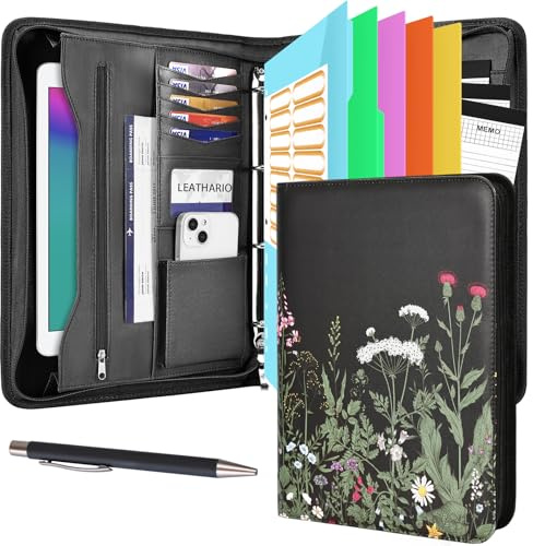 Leathario Portfolio A4 Porte-documents, avec à 4 Anneaux, Organiseur de Conférence, Carnet d'écriture - Dossier de présentation professionnel