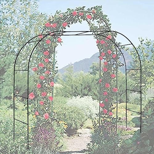 Grande arche de jardin en métal, support de fleurs d'arbre à roses robuste pour plantes grimpantes, support d'arc, décoration de jardin, noir, 1,4 m de large x 2,3 m de haut