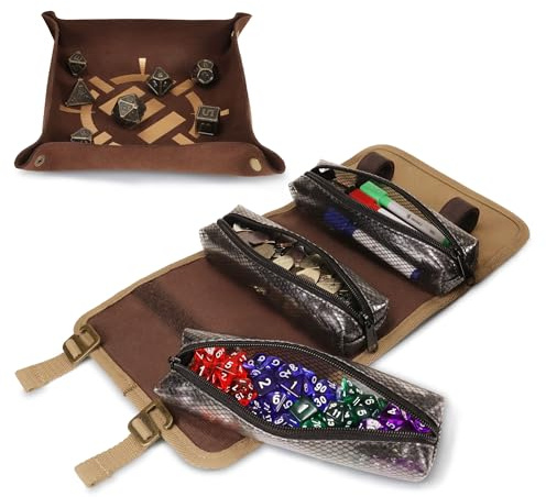 ENHANCE Venture Canvas Dice Carrying Case - Dice Roll Case with Removable Dice Tray, 3 Removable Zipper Pouches - Rolling Tray and Dice Case Perfect for DND, MTG, and Other Board Games