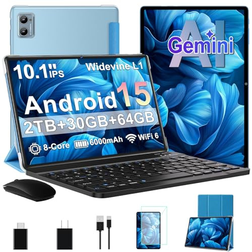 SUAAT Tablet 2026 Android 15 Tablets with 2.0GHz Octa-Core, 30GB 64GB 2TB Expand, 10 inch Tablet with Keyboard, FHD IPS Display, Gemini AI, 8MP Camera, WiFi 6, 6000mAh, Widevine L1, BT 5.0 -Blue