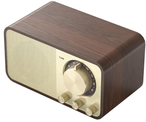 Koolenry Radio FM Retro Portátil de Madera Maciza, Receptor de Radio Vintage, Subwoofer Inalámbrico, Altavoz Bluetooth, Caja de Sonido.
