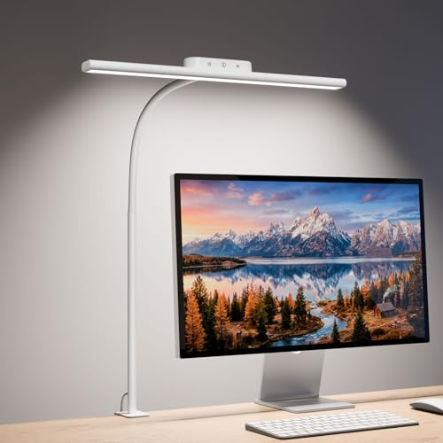 Lepro LED Desk Lamp with Clamp, Eye-Caring Desk Light, 750lm, 5 Brightness Levels & 5 Colour Modes, Flexible Office Lamp for Monitor, Reading, Crafts, Nails, School, Adapter Included, White