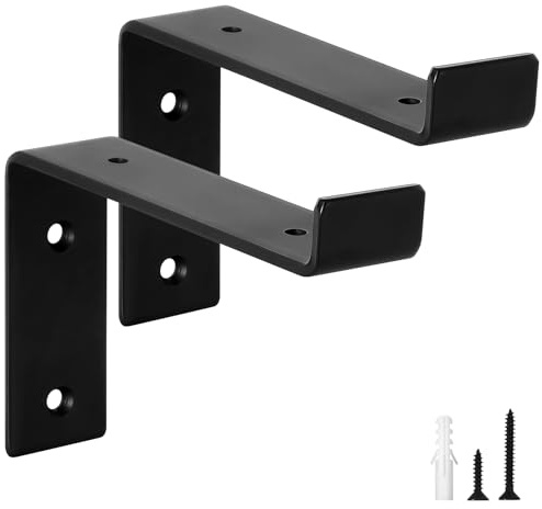 scicent 2 Pack Shelf Brackets Heavy Duty with Lips, 50KG Capacity, 5mm Thick Wall Brackets for Shelves (Black 6 Inch)