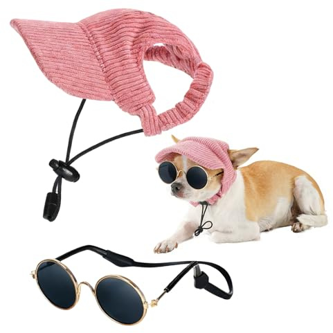 Rainway Gorro de verano para perros con gafas para perros, gorro para perros, gafas para perros pequeños, disfraz para gatos, juego de protección UV para cachorros y mascotas pequeñas, práctico