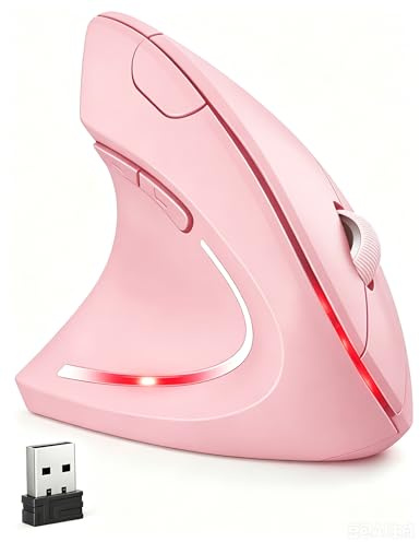 BeWishes Ergonomisk vänsterhänt trådlös vertikal mus, 2,4 G, 3 justerbara DPI (800/1200/1600), speciellt för vänsterhänta (färg: rosa)