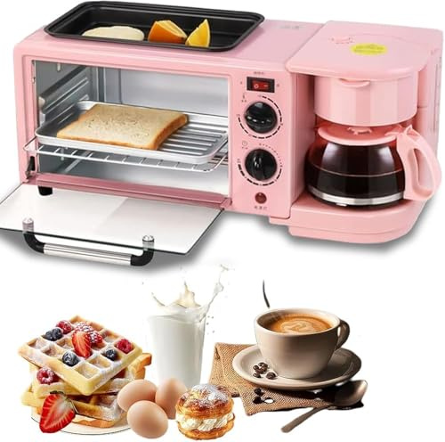 3-I-1 Elektrisk Frukoststation – Multifunktionell Frukostmaskin Med 1,2 Liters Kokkärl, 9 Liters Bakyta Och Kaffebryggare(Rosa)