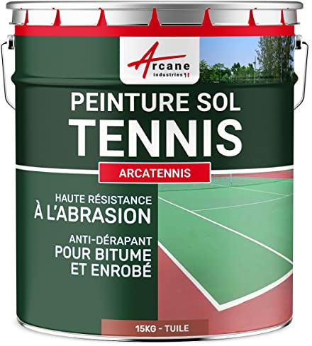 ARCANE INDUSTRIES Peinture pour court de tennis, béton, poreux, couleur ligne, rénovation, anti dérapant, salle de sport : Arcatennis - 15 kg (jusqu'à 30 m² en 2 couches) Tuile