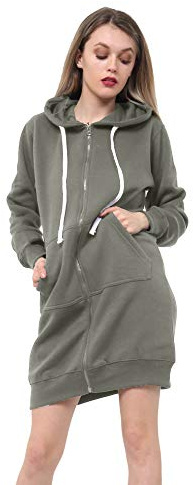 DAMER DAMER FLICKOR LÅNG HOODIE ZIPPER FLEECE VARM JACKA STILLIG MED POCKET TRÖJA Casual JUMPER TOPP KLÄNNINGAR S-3XL, Lång luvtröja kaki, 50-52