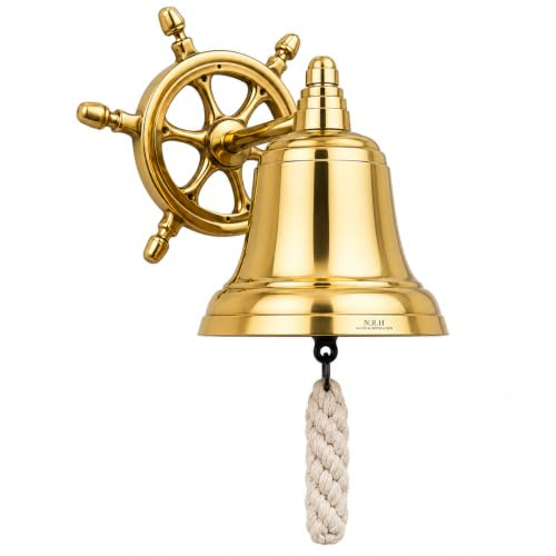 Nautical Wall Hanging Ship Bell Dinner Bell Tip Bell Indoor/Outdoor Decoration Bells Variety with Mounting Hardware Bracket Ship Boat Maritime Decor (D-4 inch H-6 inch, Brass Finish)