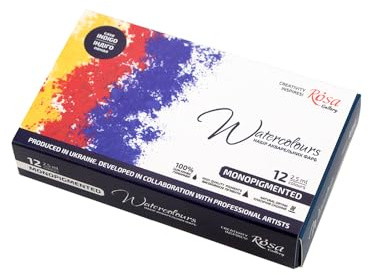 Rosa Gallery - Set professionale di colori acrilici monopigmentati, 12 pennelli colorati da 2,5 ml, alta resistenza alla luce, set da pittura per artisti, adulti, con contenitore in metallo leggero