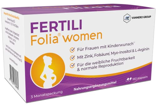 FERTILI Folia® women - 180 Kinderwunsch Tabletten Frau - 20 Mikronährstoffe darunter Schwangerschafts-Vitamine wie 880µg Folsäure Kinderwunsch Vitamine Frau + 500mg Myo Inositol - 3 MONATSPACKUNG