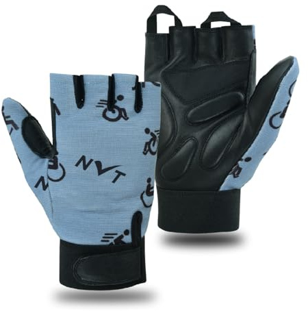 NVT Wheelchair Gloves 2023 Latest, Workout for Men Real Leather Palm Mobility Padded Breathable, Fingerless Bike with Anti-Slip Grip Lightweight Cycling Glove. (Gray, Large)