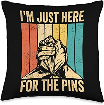 Funny Arm Wrestling Arm Wrestler Gifts Wrestling Arm Wrestler I'm Just Here for The Pins Throw Pillow, 16x16, Multicolor