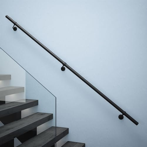 Rothley Matt Black Stair Hand Rail Kit 2.4M - Internal Staircase Steel Banniser, KMB2400