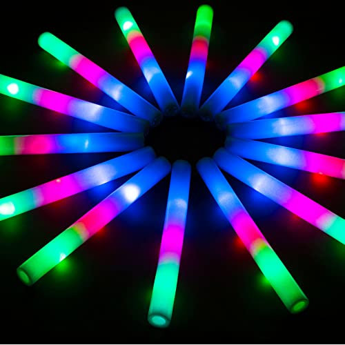 OLUPP Glow Sticks Bulk, 46 Pcs LED Foam Sticks, Glow in the Dark Party Pack with 3 Modes Colorful Flashing for Wedding, Raves, Concert, Camping