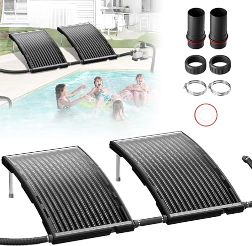 LZQ Poolheizung Solar Sonnenkollektor Solarheizung Pool Heizung Anschluss Ø 50mm für Warmwasser Schwimmbad Gartendusche, 111,5 x 65 x 6,5 cm Schwarz Gewölbt 2 Stück