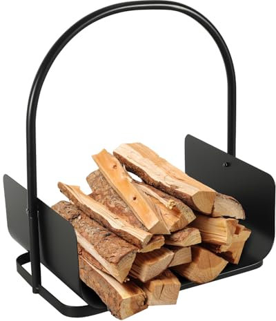 ISOISL Vedställ bärbar vedkorg med handtag kompakt träkorg för vedtidningar och böcker 40 x 30 x 50 cm vedhylla inomhus, utomhus