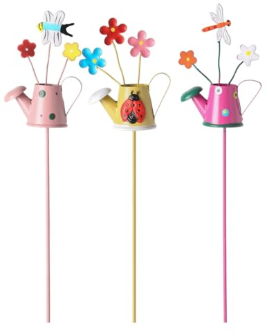 Wisafory Gartendekor Pfahlen Metall Blumenstecker Gartendeko Pflanzenstecker Kleine Stecker Tiere Pflanzenetiketten für Zimmerpflanzen Garten Rasen Hof Outdoor Kleiner Kessel Dusche 3Stück