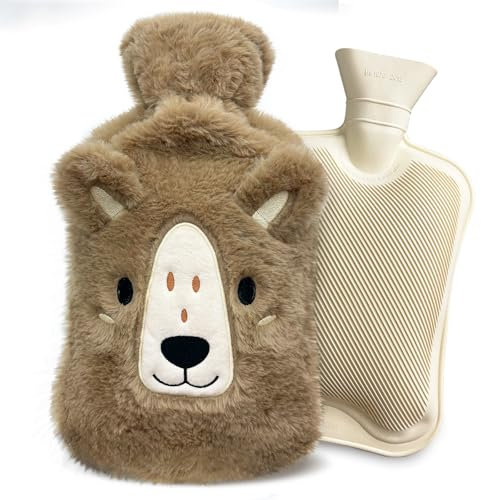 Wärmflasche mit Bezug 2L, Tier Wärmflasche Kinder, Gummi Groß Wärmflaschen mit Kuschelig Bezug, Welpe Süße Wärmflaschen für Bauch Hand Fuß Körper Warmhalten, Hot Water Bottle zur Reinigung Abnehmbar