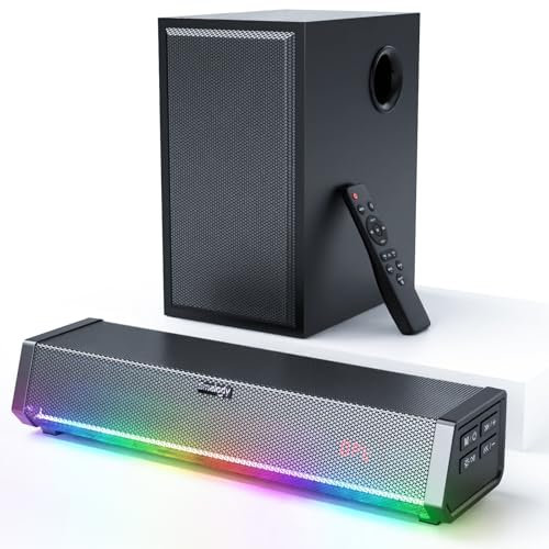 Smalody TV Speakers, Bluetooth Enabled/Optical/AUX/COAXIAL Inputs/Remote Control,Home Theater Speaker Wireless Audio Sound bar TV Speaker + Bass Subwoofer