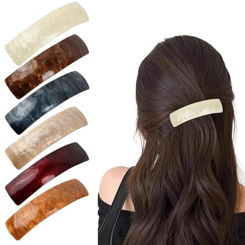 Duronge Juego de 6 pinzas para el pelo, pinzas clásicas grandes automáticas, joyería vintage francesa, para cabello fino y medio grueso (ámbar)