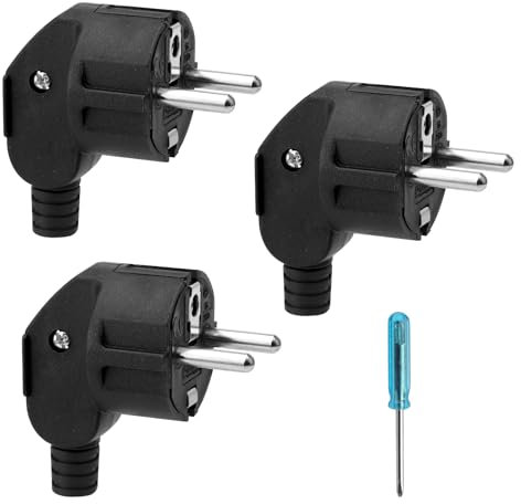 3 Pièces Mâle Fiche Schuko 250V 16A IP20 Fiche D'alimentation avec Manchon de Protection Contre les Torsions Prise Male Européenne Electrique pour Câble 8-10 mm Contact de Terre