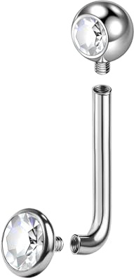 BodyAce F136 Piercings en titane Christina Barbell, barres de nombril verticales à filetage interne 14G, anneau Christina en forme de L incurvé pour piercing au nombril, Bar Length:12mm, Zircone