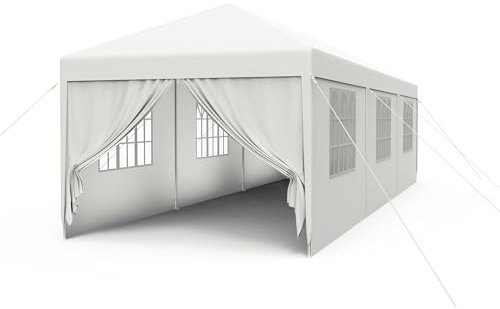 YRHome Pavillon 3x9 m Partyzelt Zelt Stabil Wasserdicht Winterfest UV-Schutz Gartenpavillon Festzelt Bierzelt Camping Zelt mit Seitenteilen & Fenstern für Garten und Camping,Weiß